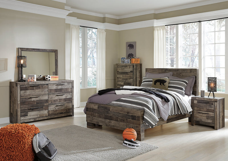 Derekson Panel Bed with Headboard & Frame, Grey - Full Size