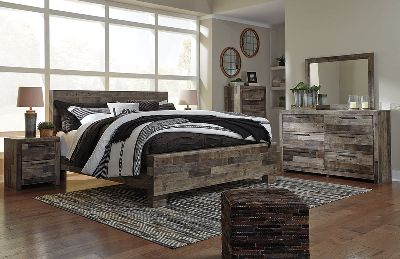 Derekson 6pc Bedroom Set with Panel Bed, Dresser, Mirror & Nightstand, Grey - King Size