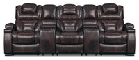 Hugo 5-Piece Genuine Leather Home Theatre Power Reclining Sectional with Storage Arms and Cupholders - Brown