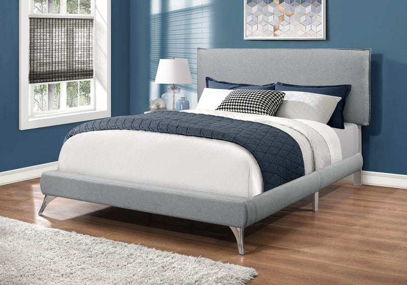 Queen Size Grey Linen with Chrome Legs Bed