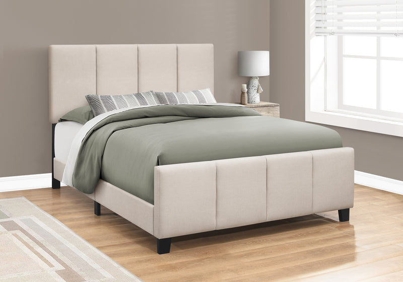 Queen Size Beige Linen-look Bed