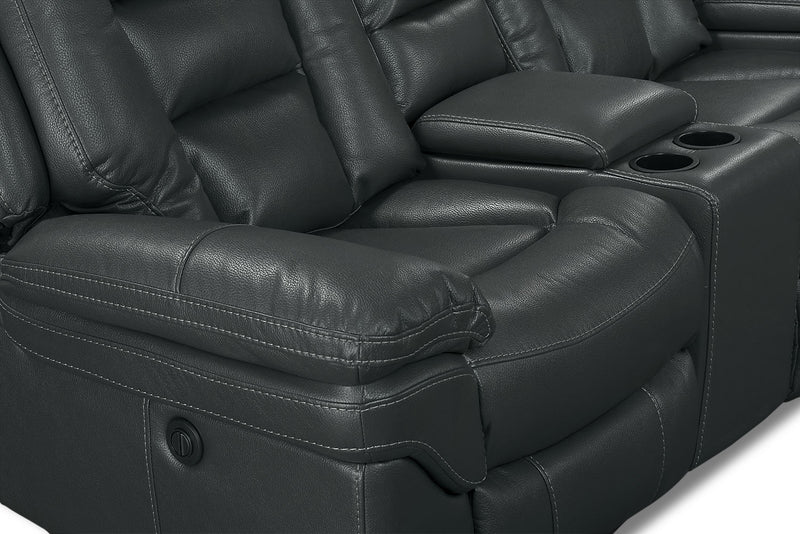 Leo 5-Piece Leather-Look Fabric Home Theatre Power Reclining Sectional with Storage Consoles and Cupholders - Grey