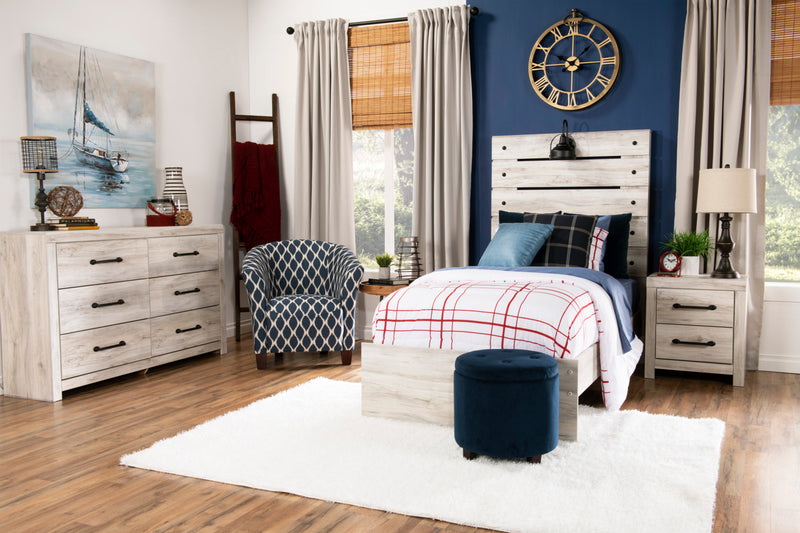 Abby Panel Bed with Headboard & Frame for Kids, LED, USB, White - Twin Size