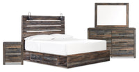 Abby 6pc Bedroom Set with Side Storage Bed, Dresser, Mirror & Nightstand, LED, USB, Brown - King Siz…