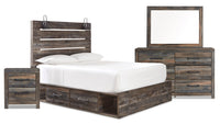 Abby 6pc Bedroom Set with Side Storage Bed, Dresser, Mirror & Nightstand, LED, USB, Brown - Queen Si…