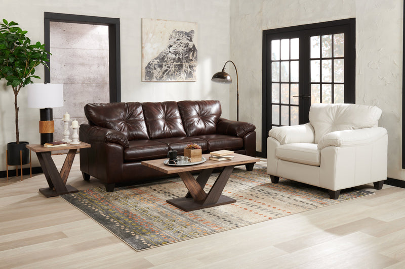 Made in Canada Addison 42\" Leather-Look Fabric Chair with Removable Seat Cushion and Tufting - Beige
