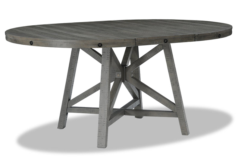 Alto Round Dining Table with 48-66\"W Extension, Trestle Base - Grey