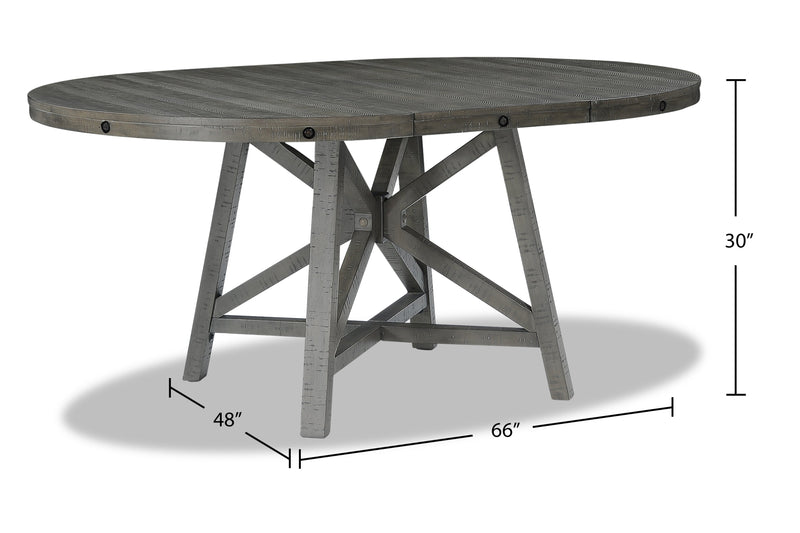 Alto Round Dining Table with 48-66\"W Extension, Trestle Base - Grey
