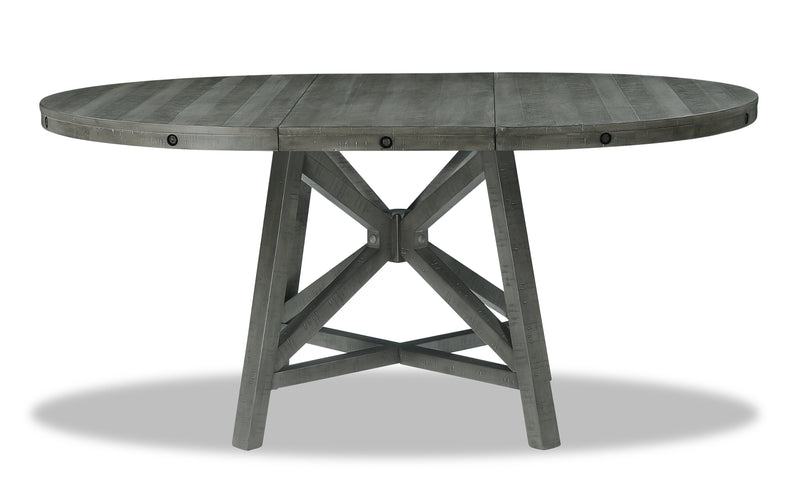 Alto Round Dining Table with 48-66\"W Extension, Trestle Base - Grey
