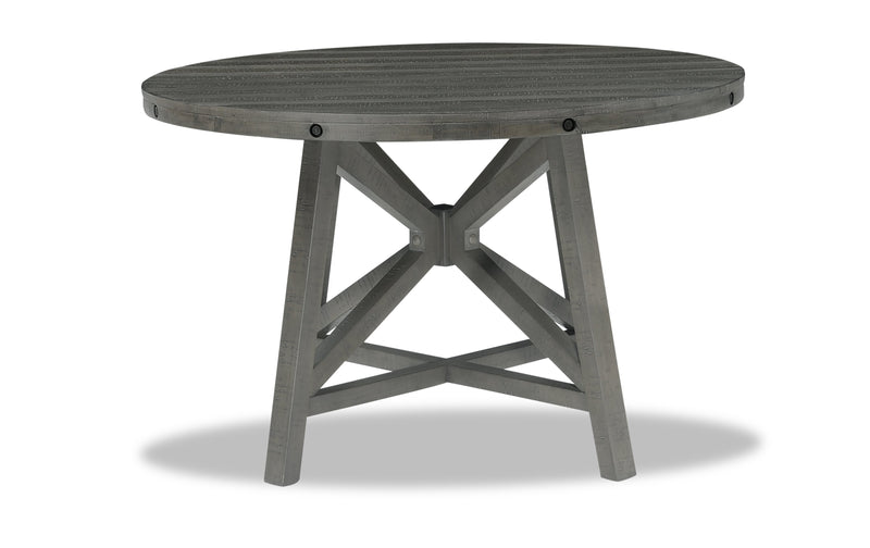 Alto Round Dining Table with 48-66\"W Extension, Trestle Base - Grey