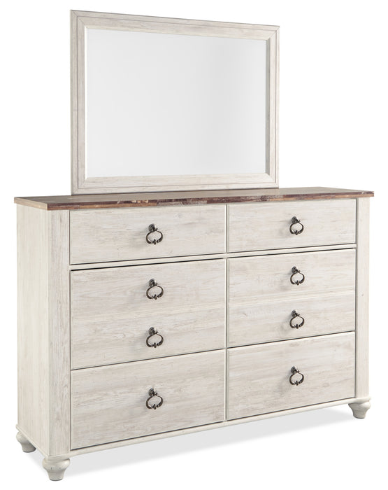 Willowton 6pc Bedroom Set with Bed, Dresser, Mirror & Nightstand, Whitewash - King Size