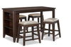 Astoria 5pc Counter-Height Dining Set with Table & 4 Stools, Built-in Shelves, 60\"W - Brown