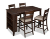 Astoria 5pc Counter-Height Dining Set with Table & 4 Chairs, Built-in Shelves, 60\"W - Brown