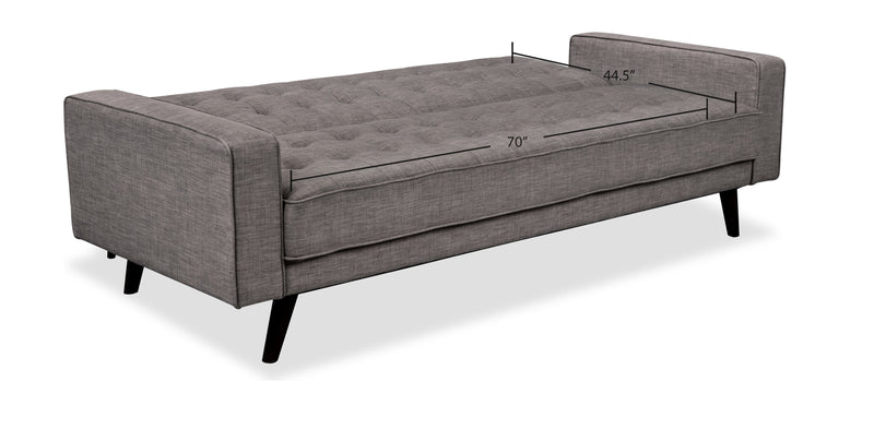 Avery 81.5\" Linen-Look Fabric Klik Klak Futon with Tufting and Two Armrest Pillows - Grey