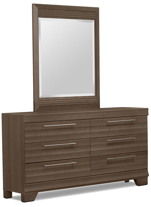 Olivia 6pc Bedroom Set with Storage Bed, Dresser, Mirror & Nightstand, Made in Canada, Grey - Full Size