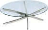 Zila 48\" Modern Round Glass Top Coffee Table - Silver with Stainless Steel Base