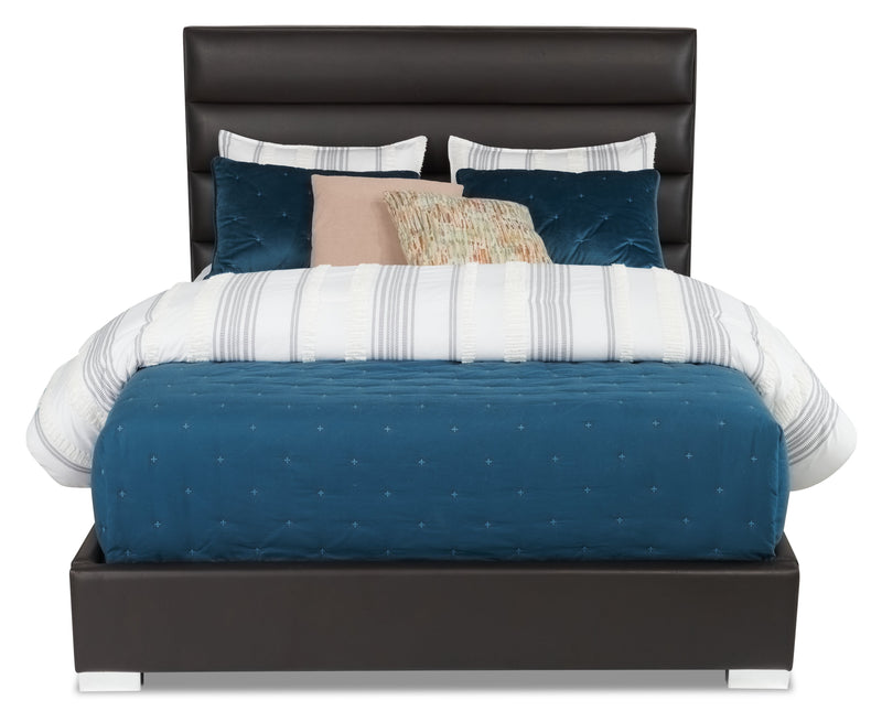 Kort & Co. Clay Upholstered Platfom Bed in Brown Vegan-Leather Fabric, Tufted - Full Size