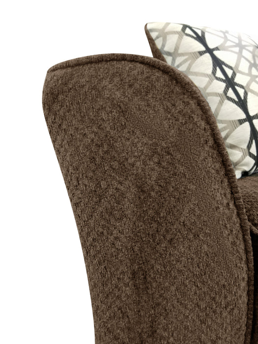 Made in Canada Febe 75\" Chenille Fabric Loveseat with Flared Arms and Accent Pillows - Brown