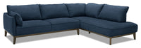 Cindy Crawford Home Gena 2-Piece Right-Facing Linen-Look Fabric Sectional with Wood Legs - Midnight Blue