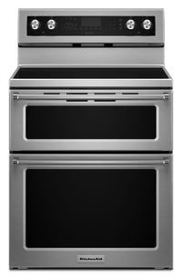 KitchenAid 6.7 Cu. Ft. Electric Range with Self-Clean and Double Oven - Stainless Steel - YKFED500ES…