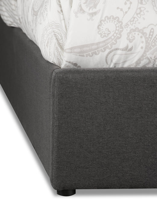 Jace Upholstered Storage Platform Bed in Grey Fabric, Tufted - Queen Size