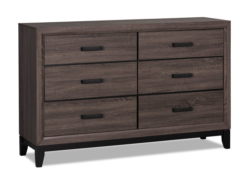 Kate 5pc Bedroom Set with Bed, Dresser & Mirror, Grey/Brown - Queen Size