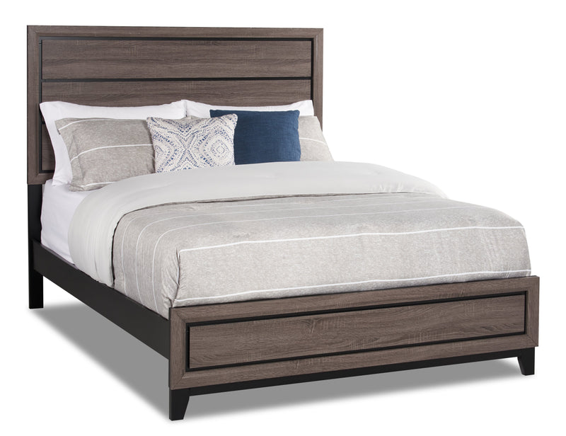 Kate 6pc Bedroom Set with Bed, Dresser, Mirror & Nightstand, Grey/Brown - Queen Size