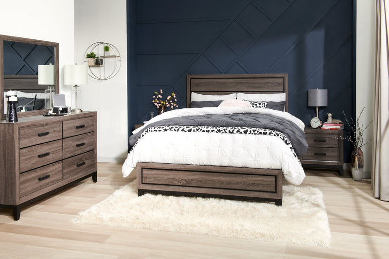 Kate 6pc Bedroom Set with Bed, Dresser, Mirror & Nightstand, Grey/Brown - King Size