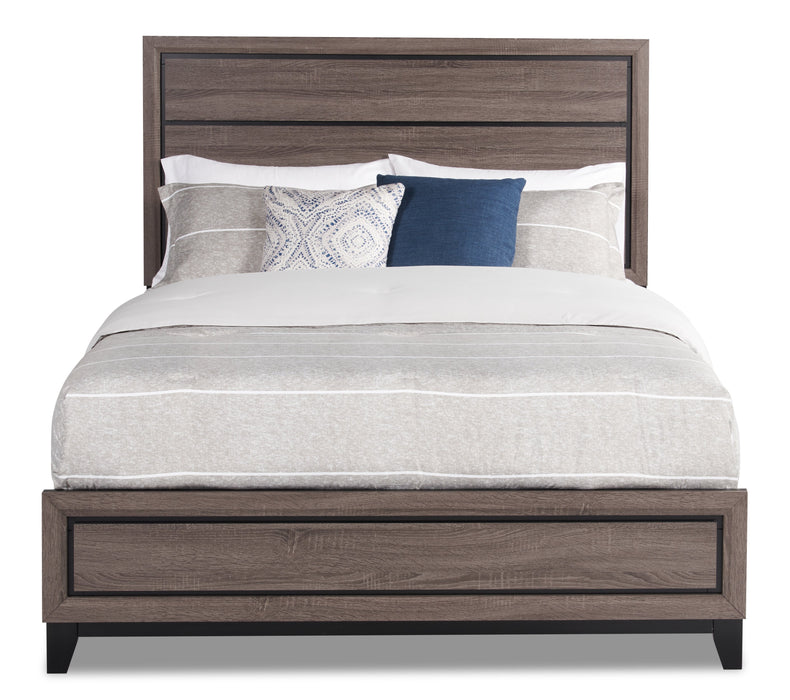 Kate 6pc Bedroom Set with Bed, Dresser, Mirror & Nightstand, Grey/Brown - King Size