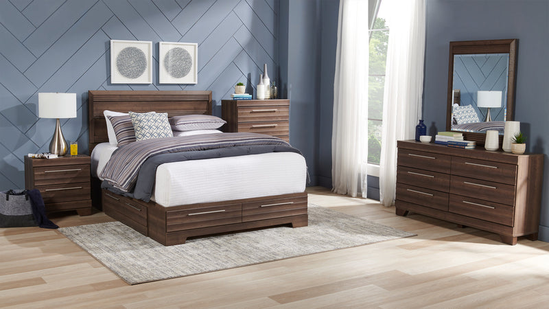 Olivia 6pc Bedroom Set with Storage Bed, Dresser, Mirror & Nightstand, Made in Canada, Grey - Full Size