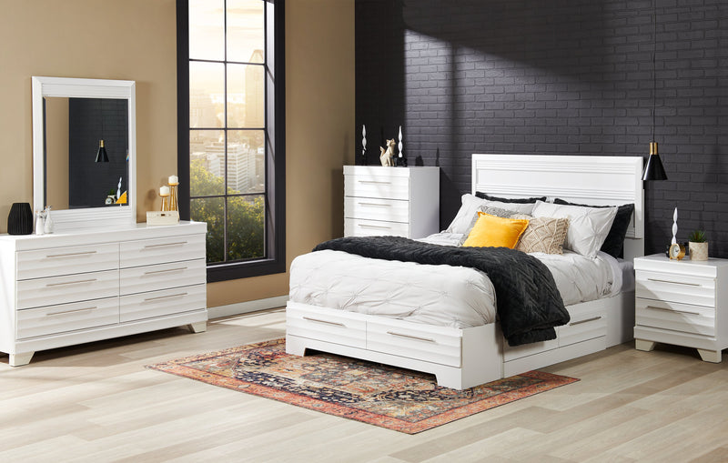 Olivia Platform Storage Bed with Headboard & Frame, Made in Canada, White - Queen Size