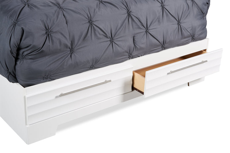 Olivia Platform Storage Bed with Headboard & Frame, Made in Canada, White - Queen Size
