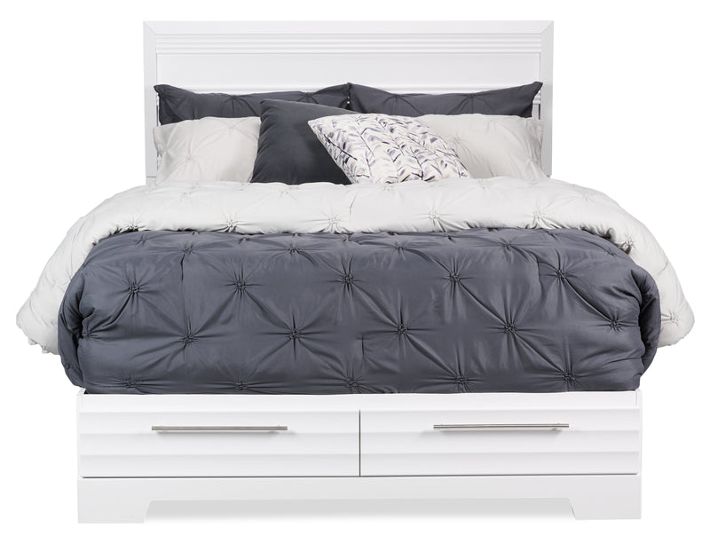 Olivia Platform Storage Bed with Headboard & Frame, Made in Canada, White - Queen Size