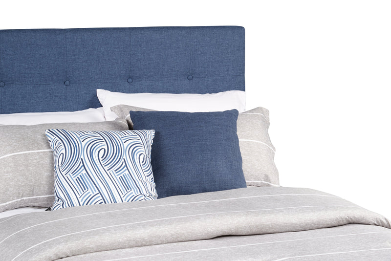 Page Upholstered Bed in Blue Linen-Look Fabric, Button Tufted - Full Size