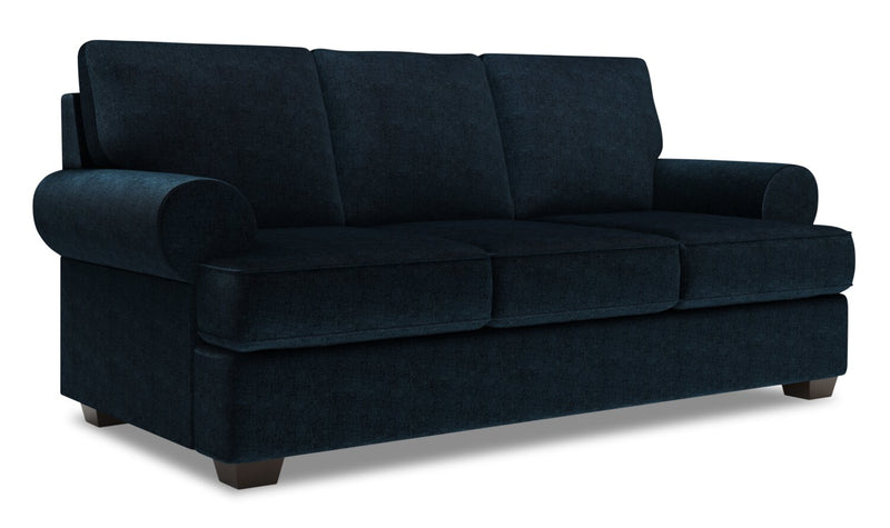 Made in Canada Customizable Sofa Lab Roll 86\" Chenille Fabric Sofa with Rolled Arms -  Luxury Indigo Blue