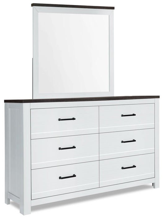 Zoey 6pc Bedroom Set with Bed, Dresser, Mirror & Nightstand, Two-tone White & Brown - King Size