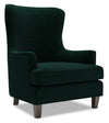 Made in Canada Sofa Lab Customizable Wingback 32\" Velvet Fabric Accent Chair - Hunter Green