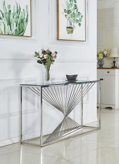 Andreas 47\" Modern Glass Top Sofa Table - Silver with Chrome Metal Base