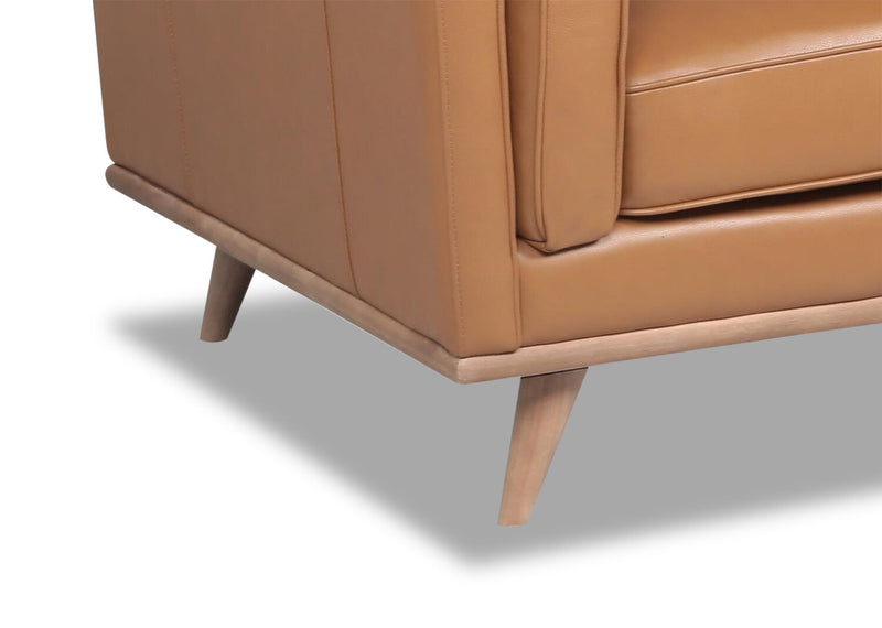 Vivia 86\" Genuine Leather Sofa with Removable Seat Cushions and Wood Base - Caramel Brown