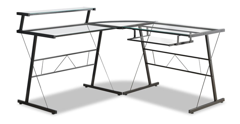 Elias 57\" L-Shaped Glass Office Desk - Black Frame
