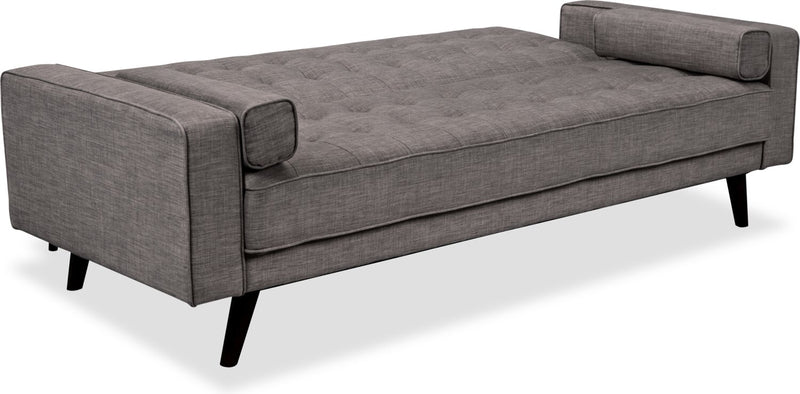 Avery 81.5\" Linen-Look Fabric Klik Klak Futon with Tufting and Two Armrest Pillows - Grey