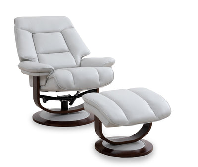 Maven 34.5" Grey Genuine Leather Stress Free Reclining Chair with Footrest and Wood and Metal Base - Grey | Fauteuil inclinable Maven antistress de 34,5 po en cuir véritable gris avec repose-pieds et base en bois et métal - gris