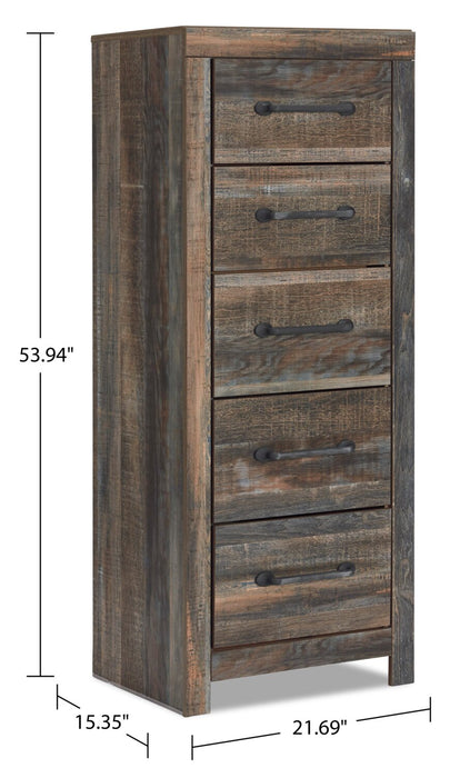 Abby Bedroom Narrow Chest of Drawers, 5-Drawer, 21.7\"W x 53.9\"H - Brown