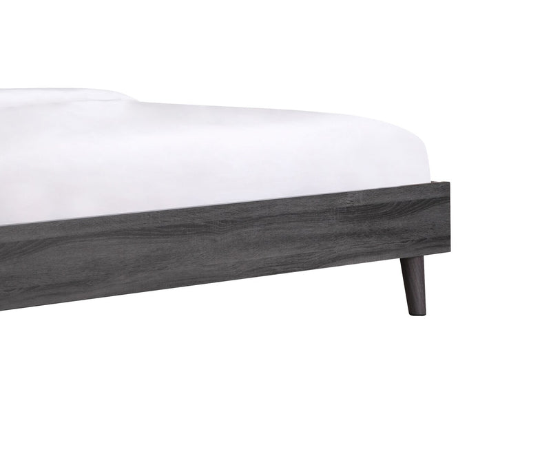 Nash Upholstered Platform Bed in Dark Grey Fabric, Button Tufted - King Size