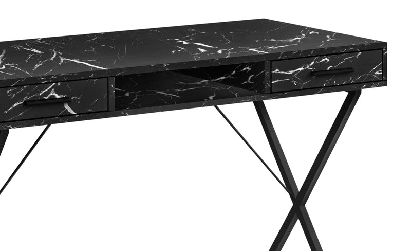 Rowan 42\" Office Desk with 2-Drawers & Cubbyhole - Black Marble-Look