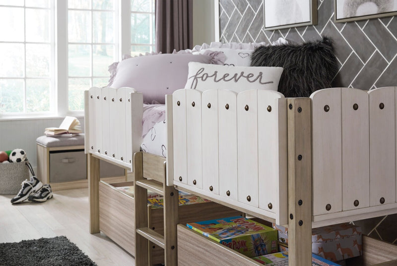 Ryan Loft Bed with Guardrail & Ladder for Kids, White & Natural - Twin Size