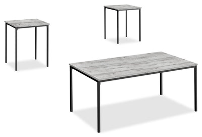 Easton 42" Modern 3-Pack Coffee + 2 End Tables - Grey with Black Metal Legs|Ensemble 3 tables modernes Easton de 42 po (table à café et 2 tables de bout) - grise avec pattes en métal noir