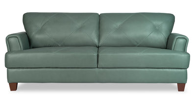 Chateau d’Ax Vita 87" 100% Genuine Leather Sofa with Diamond Pattern Stitching and Wood Legs - Seafoam Green | Sofa Vita de Château d’Ax de 87 po en cuir 100 % véritable avec coutures à motif de diamant et pattes en bois - vert écume de mer