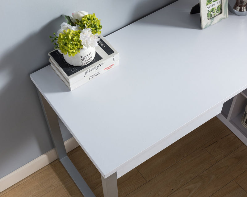 Owen 55\" Reversible Corner Office Desk with 4-Drawers & Cubbies - White