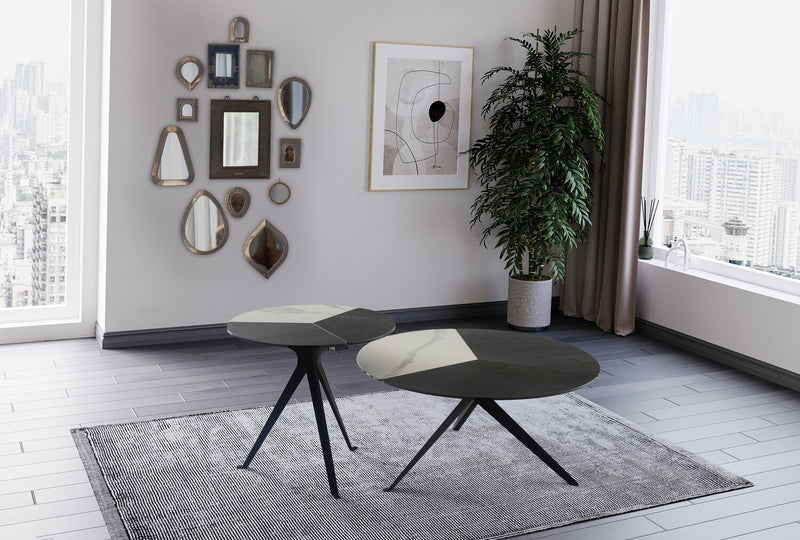 Titan 25.2\" Modern Round Coffee Table - White, Grey & Black